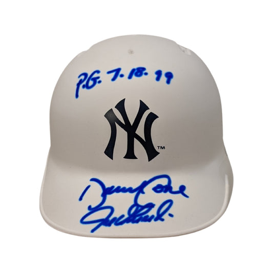 David Cone & Joe Girardi Autographed New York Yankees Flat White Mini Helmet “PG 7.18.99” Inscription JSA