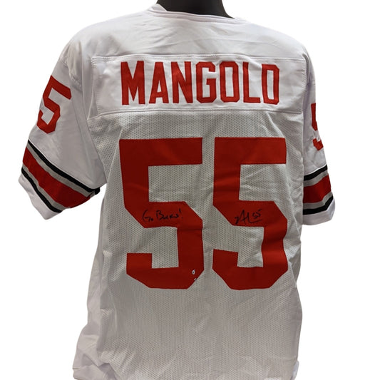 Nick Mangold Autographed Ohio State Buckeyes White Jersey “Go Bucs” Inscription PSA