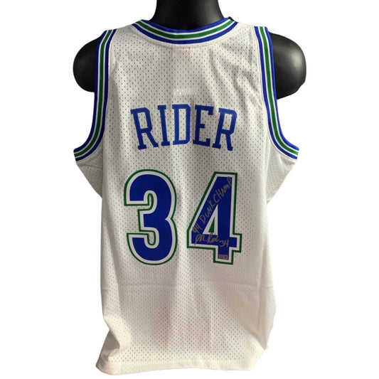 Isaiah “JR” Rider Autographed Minnesota Timberwolves White Mitchell & Ness Swingman Jersey “94 Dunk Champ” Inscription Steiner CX