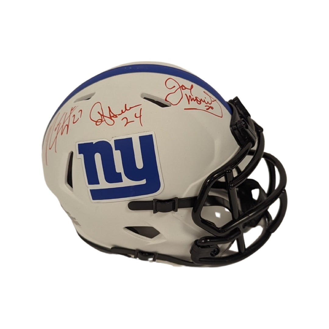 OJ Anderson, Joe Morris & Rodney Hampton Autographed New York Giants Lunar Eclipse Mini Helmet JSA