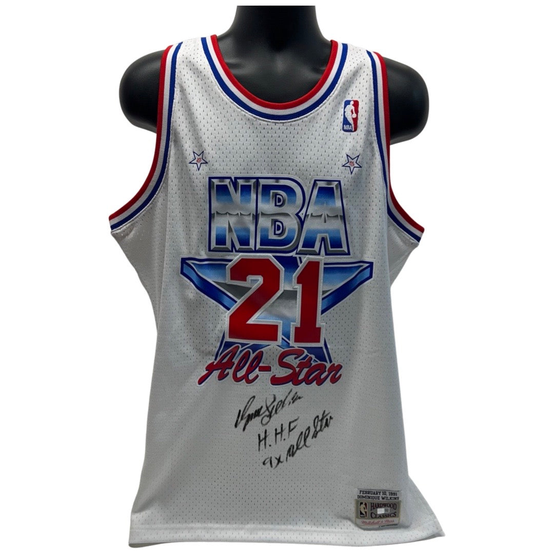 Dominique Wilkins Autographed Atlanta Hawks 1991 NBA All Star Game Mitchell & Ness Swingman Jersey “HHF, 9x All Star” Inscriptions Steiner CX