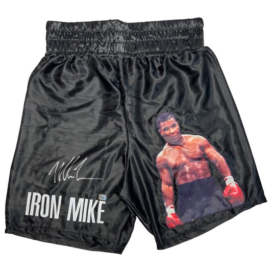 Mike Tyson Autographed Iron Mike Art Boxing Trunks Fiterman