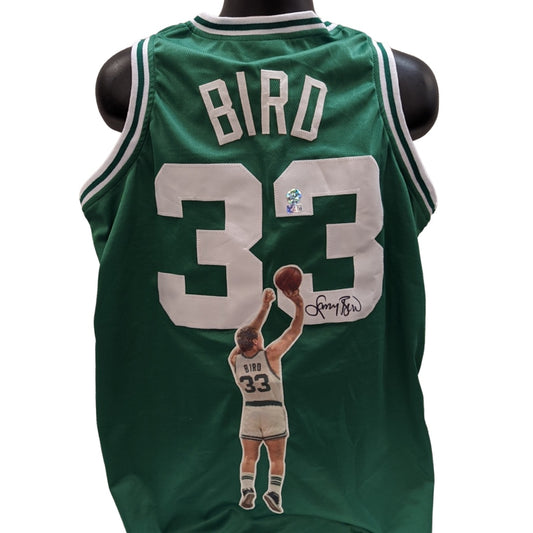 Larry Bird Autographed Boston Celtics Green Art Jersey Steiner CX & Larry Bird COA