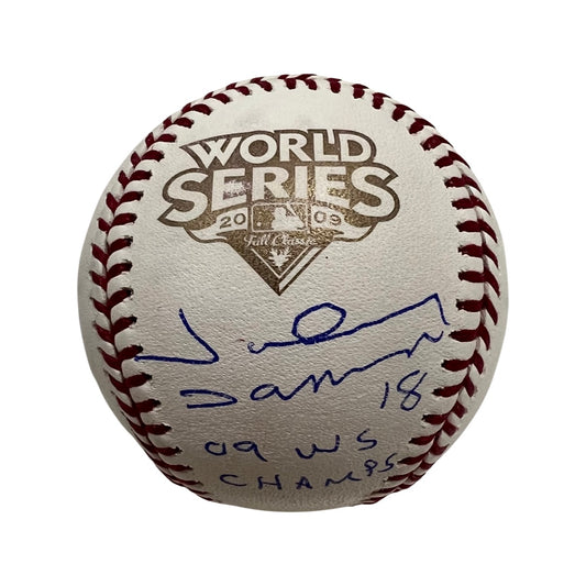 Johnny Damon Autographed New York Yankees 2009 World Series Logo Baseball “09 WS Champs” Inscription Steiner CX