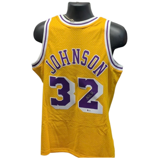 Magic Johnson Autographed Los Angeles Lakers Yellow Mitchell & Ness Swingman Jersey Beckett