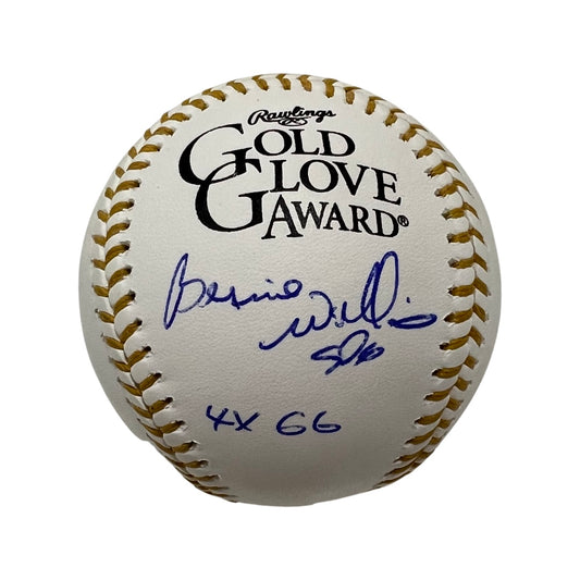 Bernie Williams Autographed New York Yankees Gold Glove Logo Baseball “4x GG” Inscription PSA