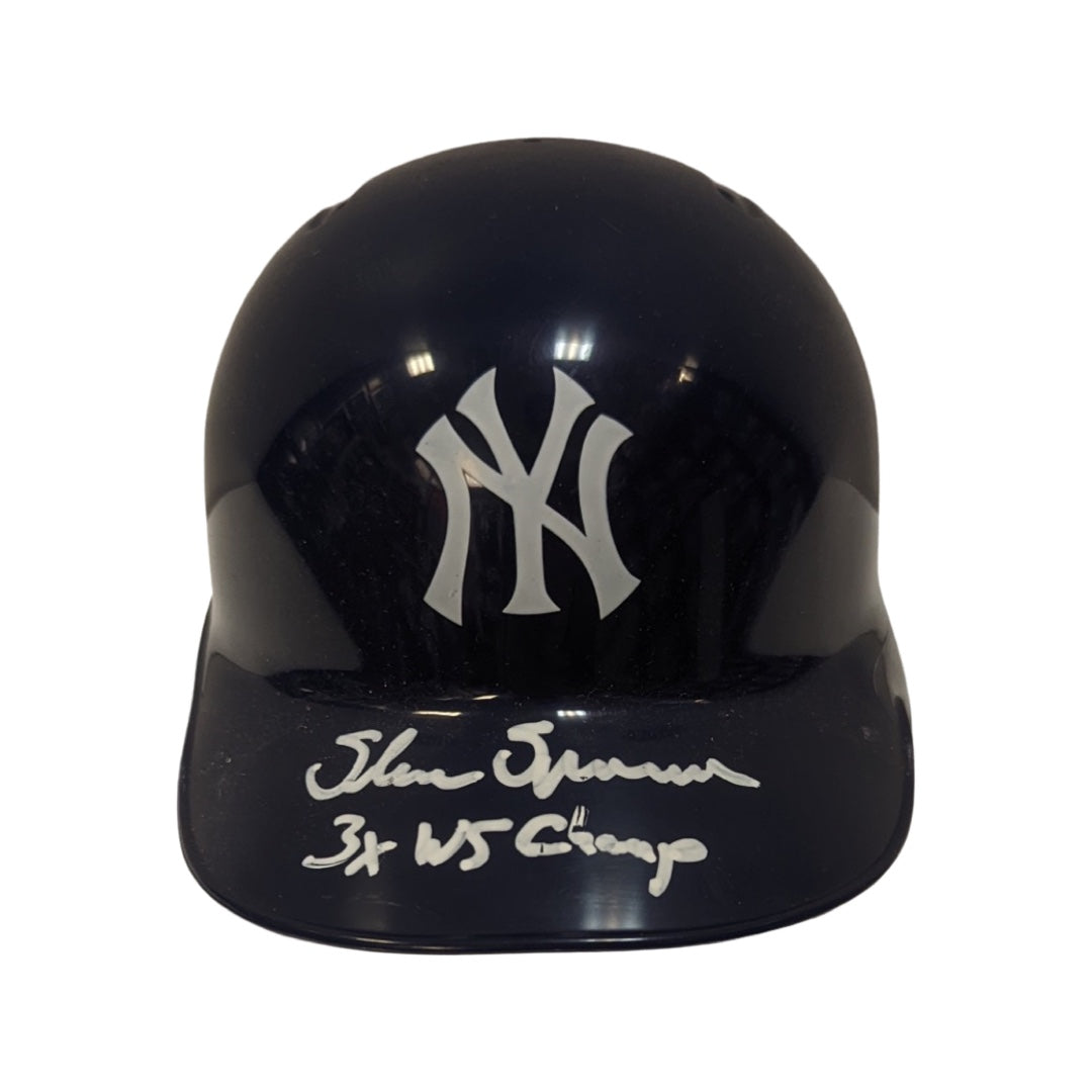Shane Spencer Autographed New York Yankees Mini Helmet “3x WS Champ” Inscription Steiner CX