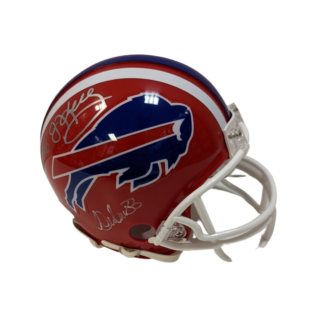 Jim Kelly, Thurman Thomas & Andre Reed Autographed Buffalo Bills Old School Red Mini Helmet JSA