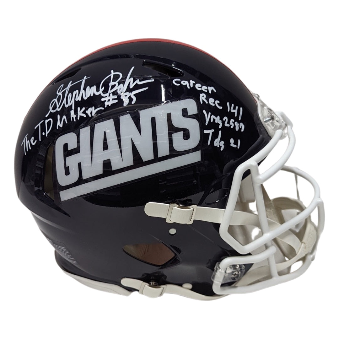 Stephen Baker Autographed New York Giants Old School Speed Authentic Helmet “The T.D Maker, Career Rec 141, Yds 2,589, TDs 21” Inscriptions Steiner CX