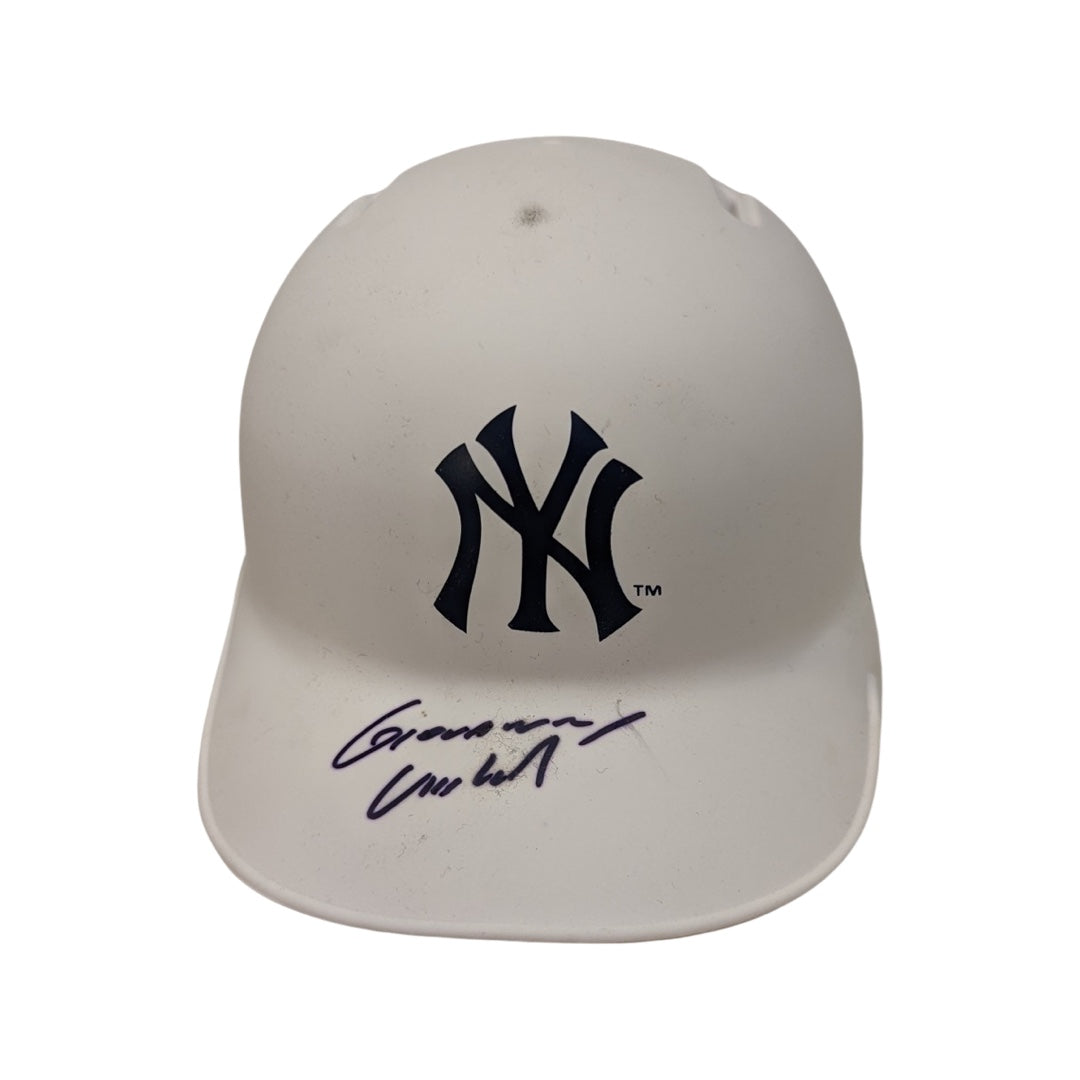 Gio Urshela Autographed New York Yankees Flat White Mini Helmet Fanatics/MLB COA