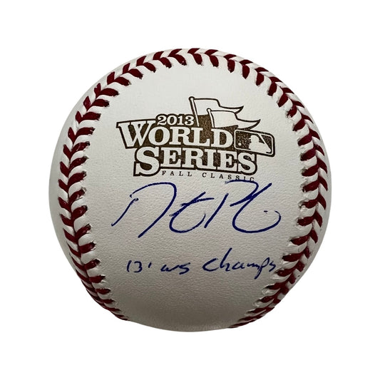 Dustin Pedroia Autographed Boston Red Sox 2013 World Series Logo Baseball “13 WS Champs” Inscription Steiner CX
