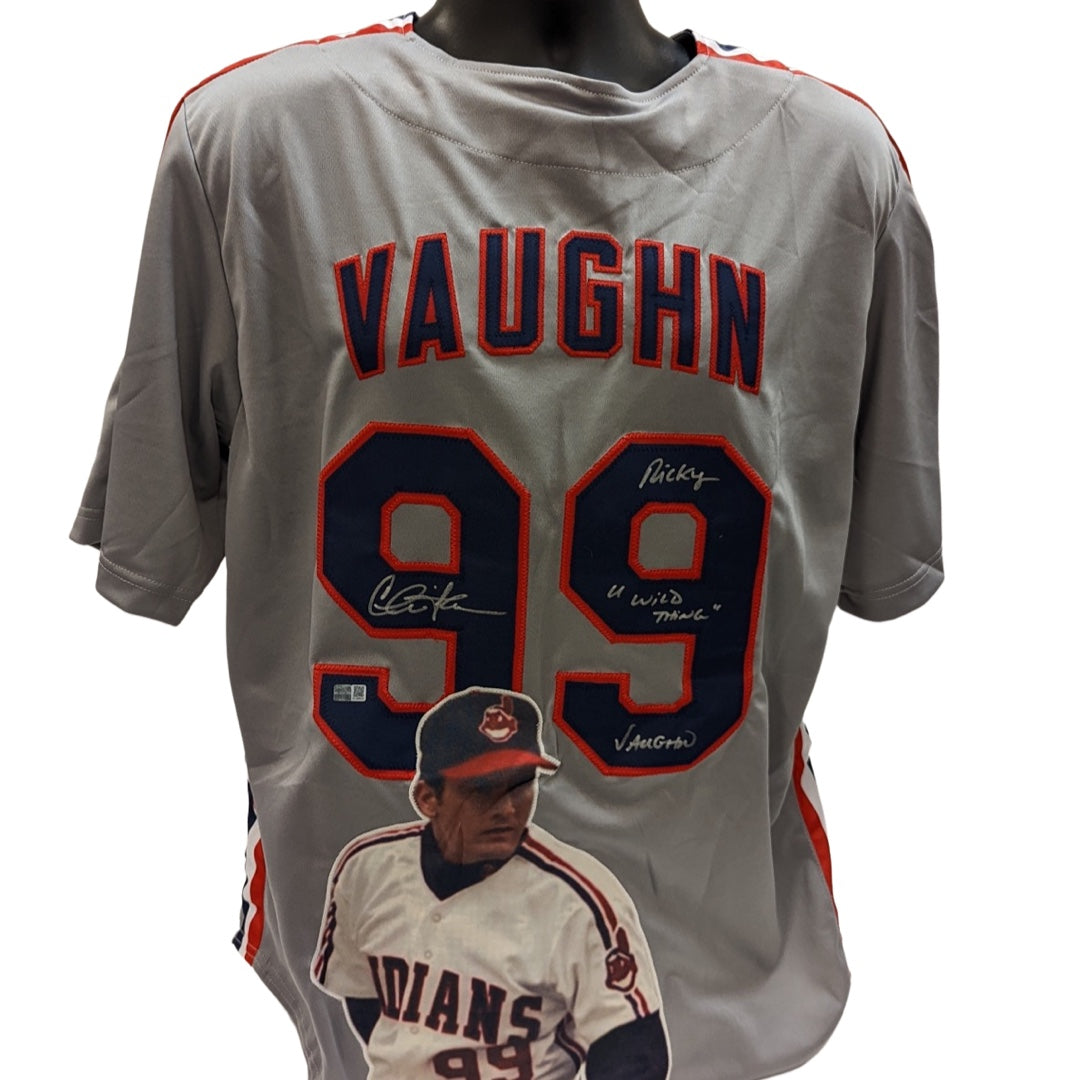 Charlie Sheen Autographed Major League Ricky Vaughn Grey Cleveland Indians Art Jersey “Ricky “Wild Thing” Vaughn” Inscription Steiner CX