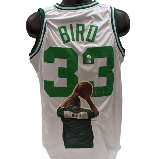 Larry Bird Autographed Boston Celtics White Art Jersey Steiner CX & Larry Bird COA