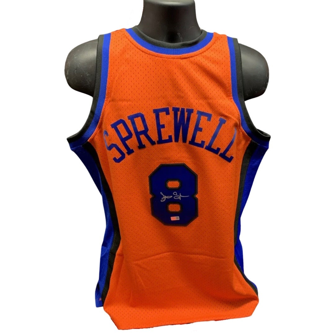 Latrell Sprewell Autographed New York Knicks Orange Mitchell & Ness Swingman Jersey Steiner CX