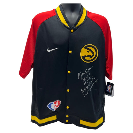 Dominique Wilkins Autographed Atlanta Hawks Nike NBA 75th Anniversary Warmup Jacket “HHF, HOF 06, NBA Top 75, Last to Wear 21” Inscriptions Steiner CX
