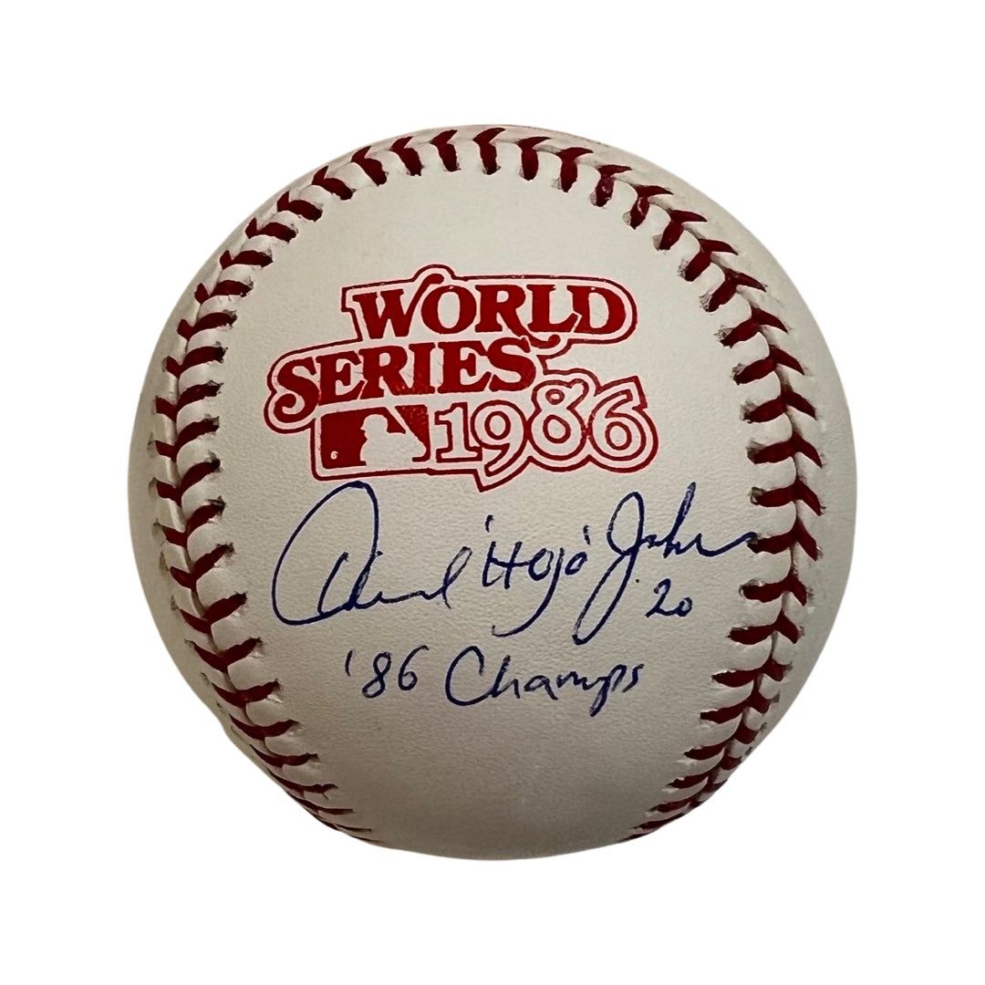 Howard Johnson Autographed New York Mets 1986 World Series Logo Baseball “HOJO, 86 Champs” Inscriptions