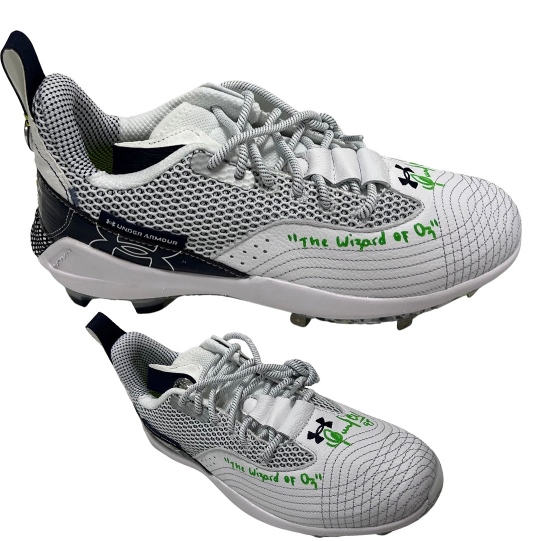 Oswaldo Cabrera Autographed New York Yankees Under Armour Bryce Harper Game Model (Right) Cleat (Green Ink) “The Wizard of Oz” Inscription Steiner CX