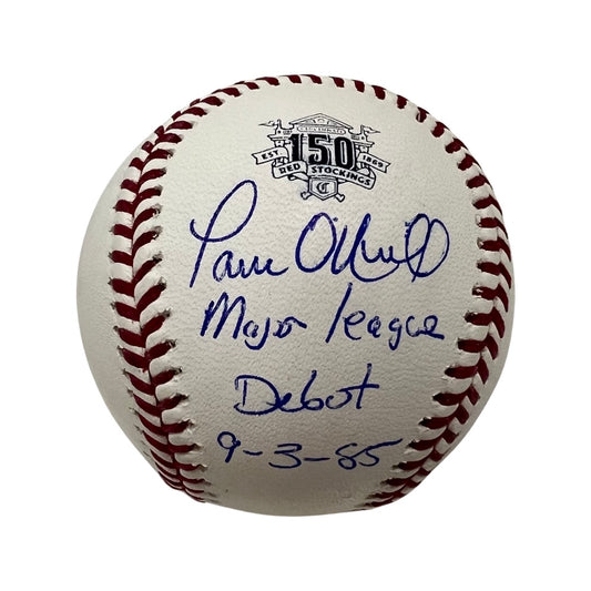 Paul O’Neill Autographed Cincinnati Reds 150th Anniversary Logo Baseball “Major League Debut 9-3-85” Inscription Steiner CX