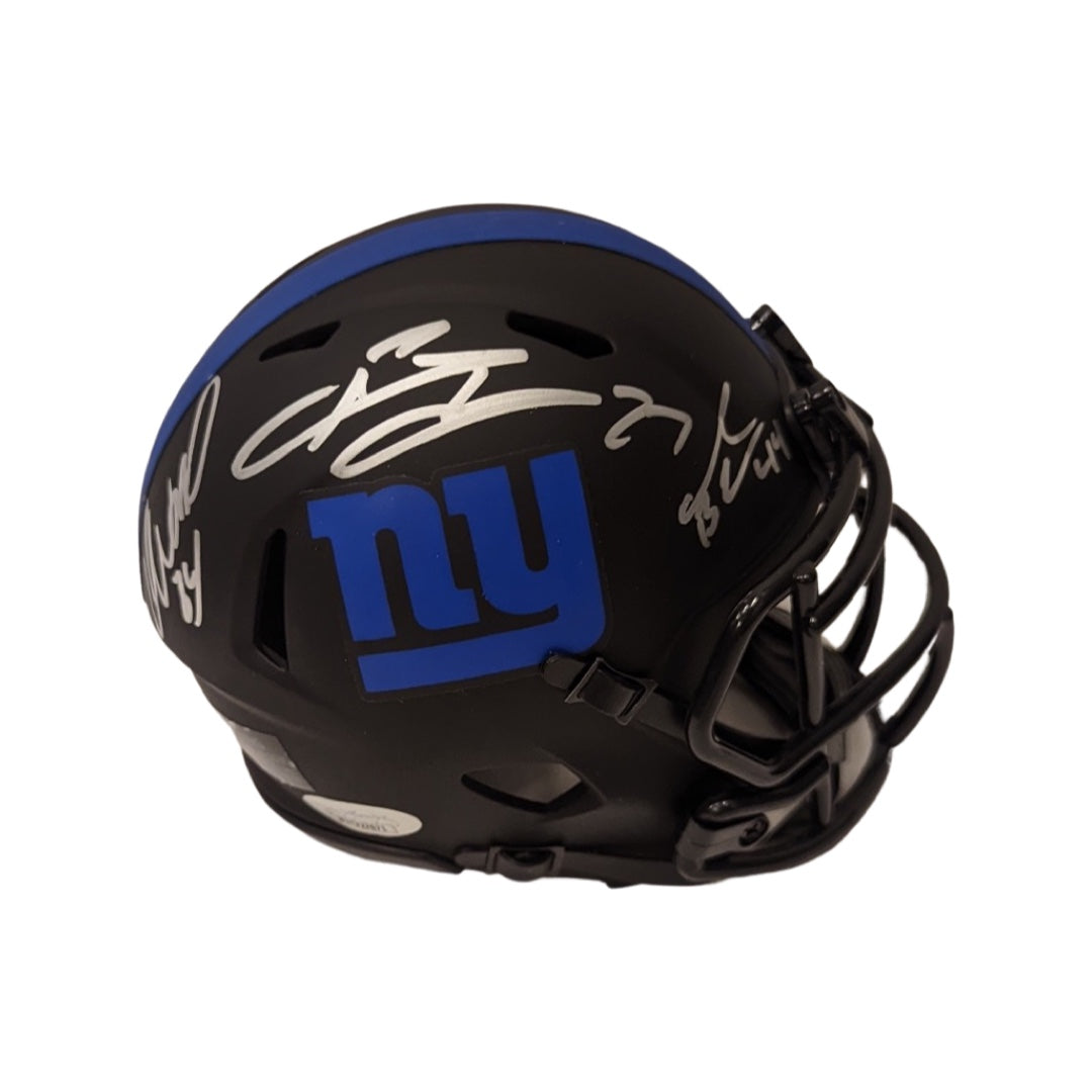 Earth Wind & Fire Brandon Jacobs, Ahmad Bradshaw & Derrick Ward Autographed New York Giants Eclipse Mini Helmet JSA
