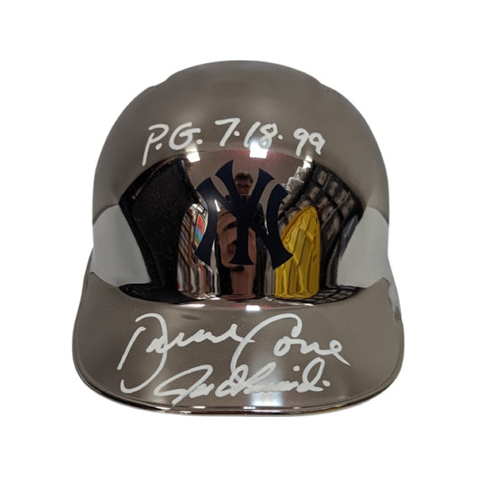 David Cone & Joe Girardi Autographed New York Yankees Chrome Mini Helmet “PG 7.18.99” Inscription JSA