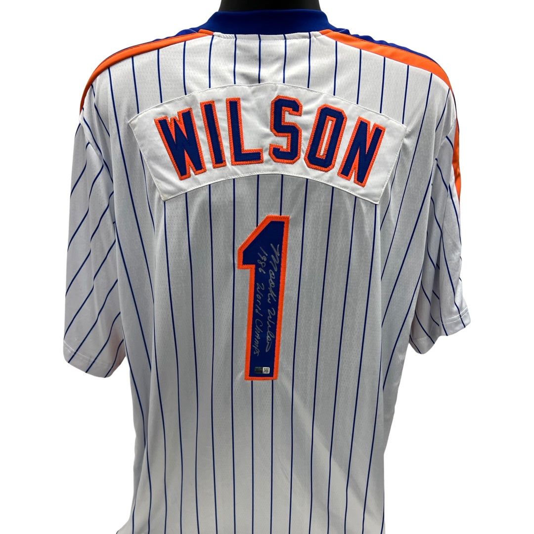 Mookie Wilson Autographed New York Mets Pinstripe Jersey “1986 World Champs” Inscription Steiner CX