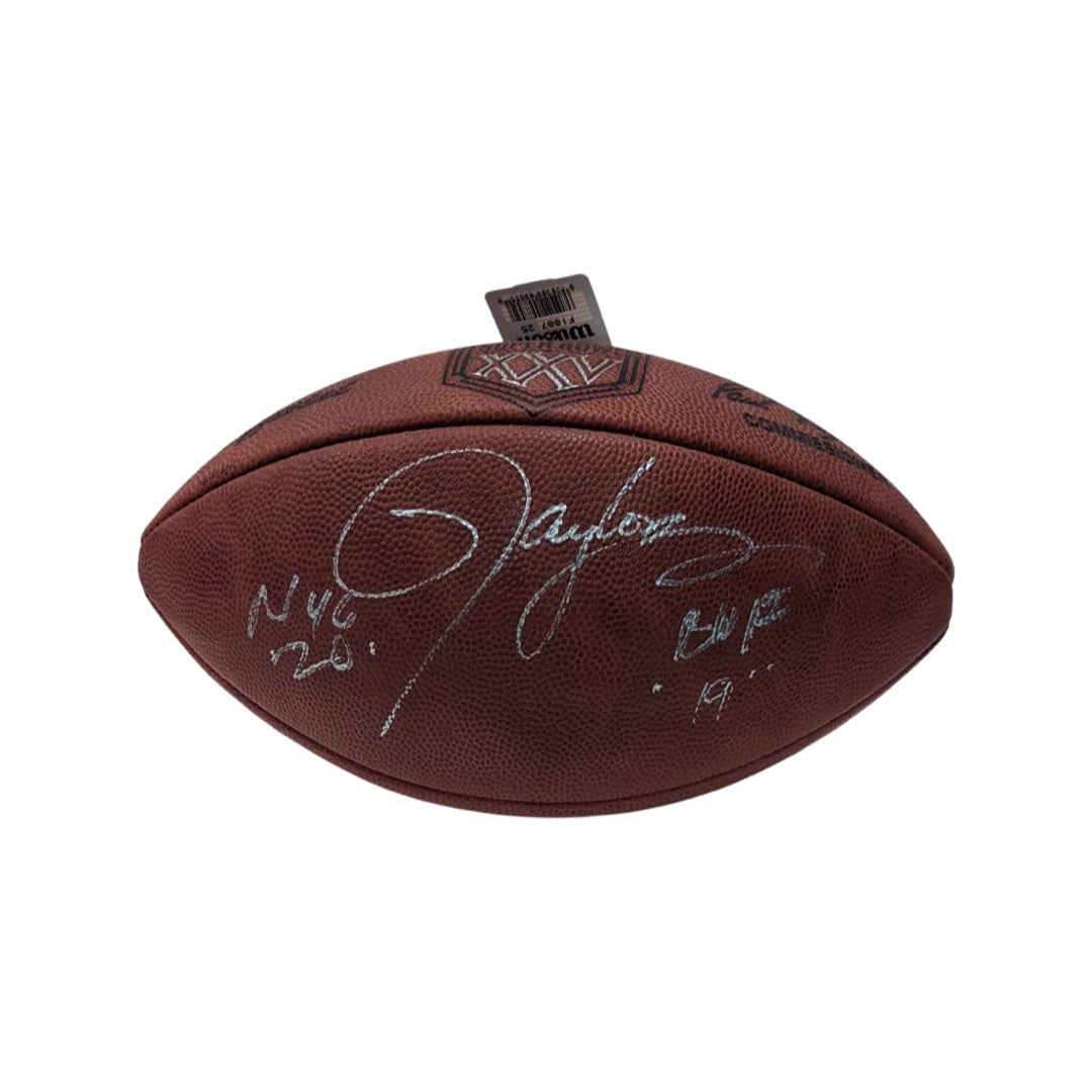 Lawrence Taylor Autographed New York Giants Super Bowl XXV Football “NYG 20 BUF 19” Inscriptions JSA