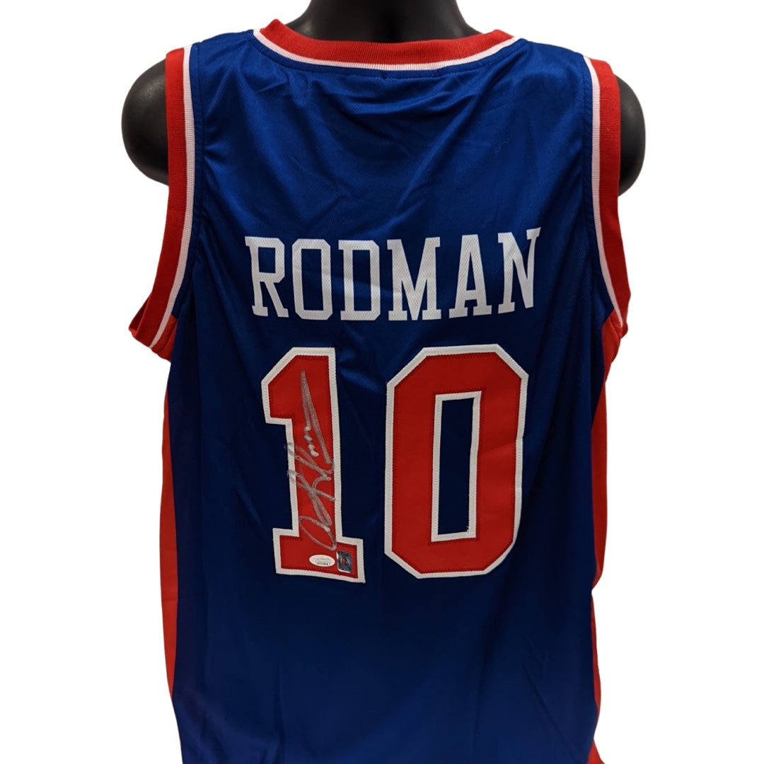 Dennis Rodman Autographed Detroit Pistons Blue Jersey JSA