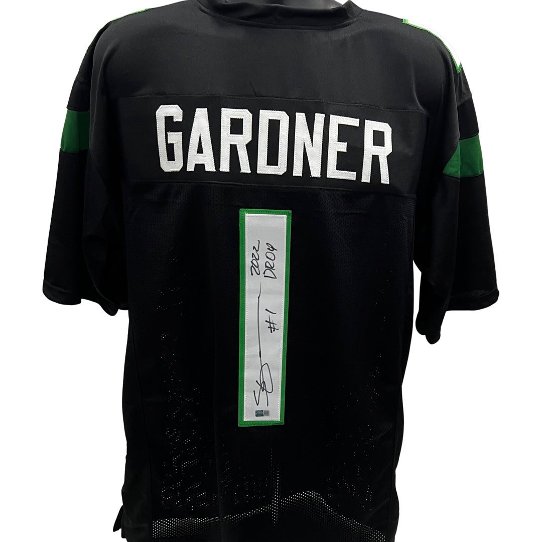 Sauce Gardner Autographed New York Jets Black Jersey “2022 DROY” Inscription Steiner CX