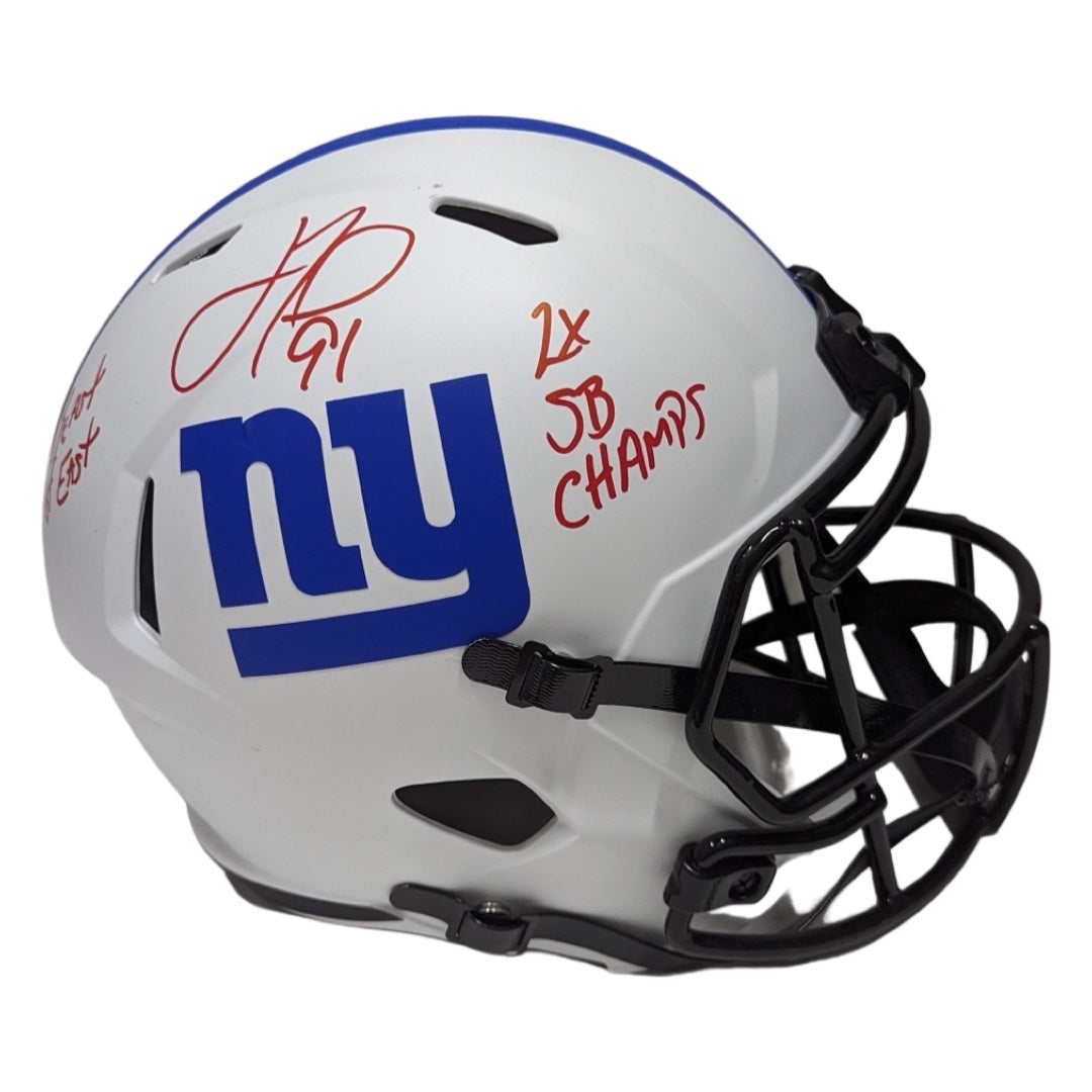Justin Tuck Autographed New York Giants Lunar Eclipse Replica Helmet “Beast of the East, 2x SB Champs” Inscriptions JSA