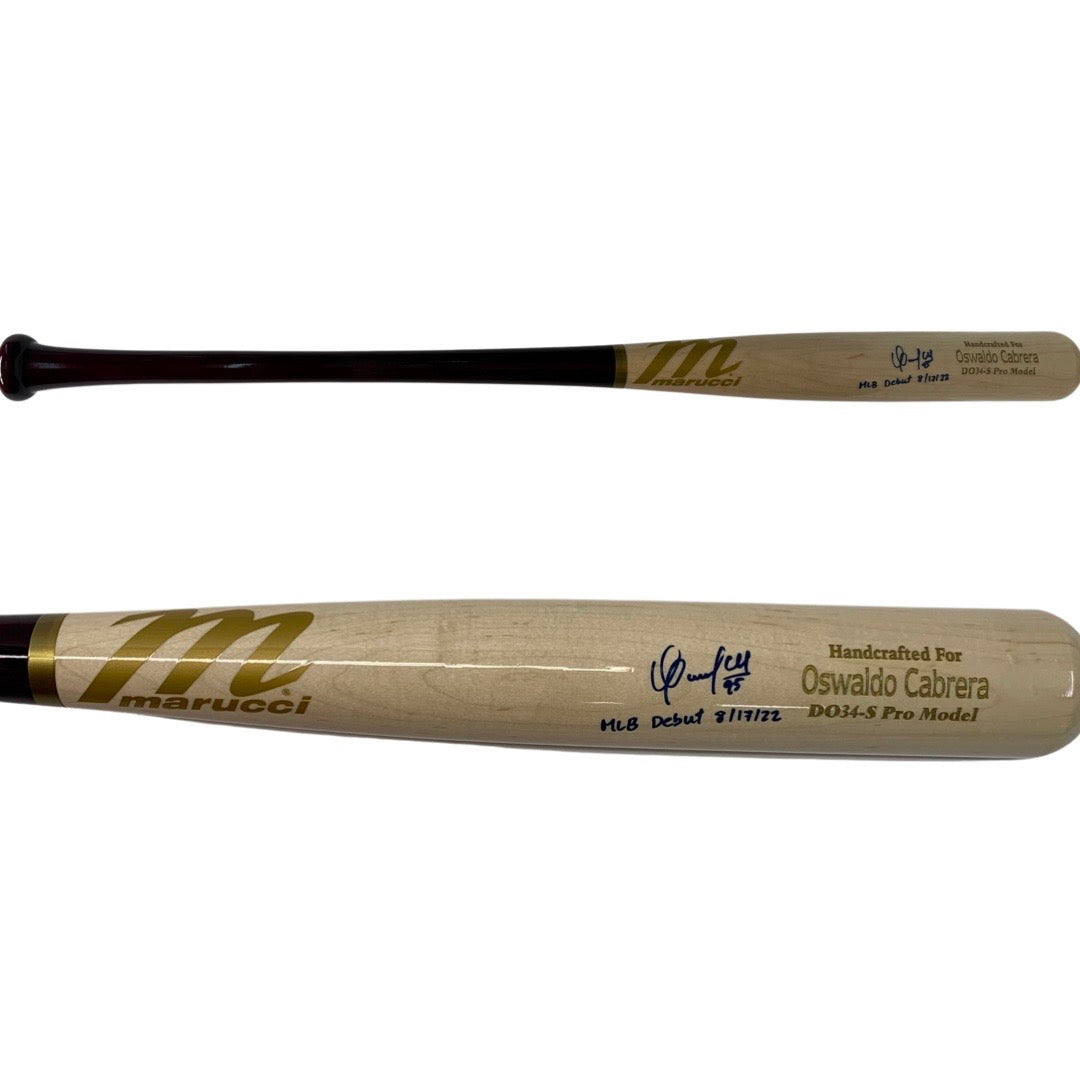 Oswaldo Cabrera Autographed New York Yankees Game Model Marucci DO34 Bat “MLB Debut 8/17/22” Inscription Steiner CX