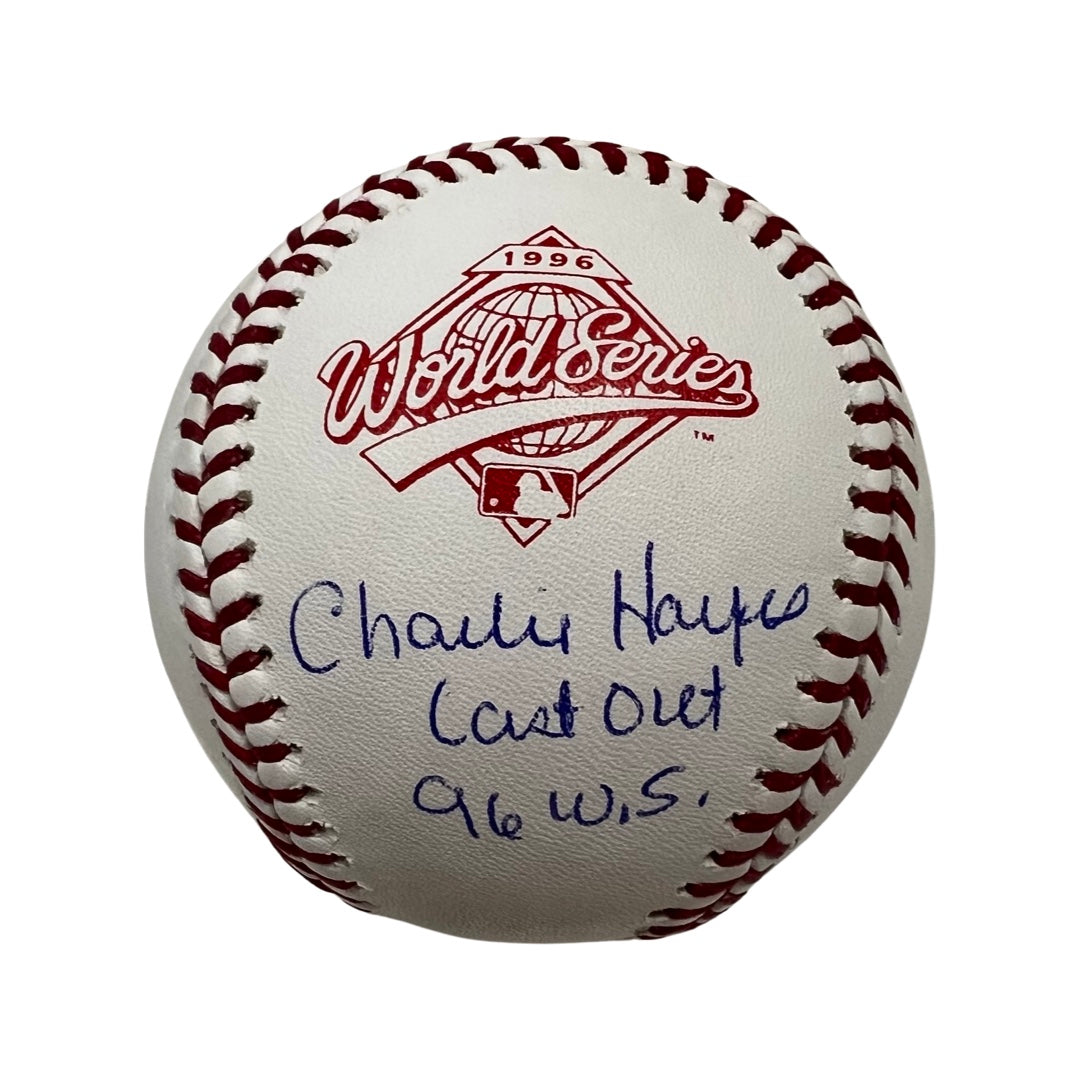 Charlie Hayes Autographed New York Yankees 1996 World Series Logo Baseball “Last Out 96 WS” Inscription JSA