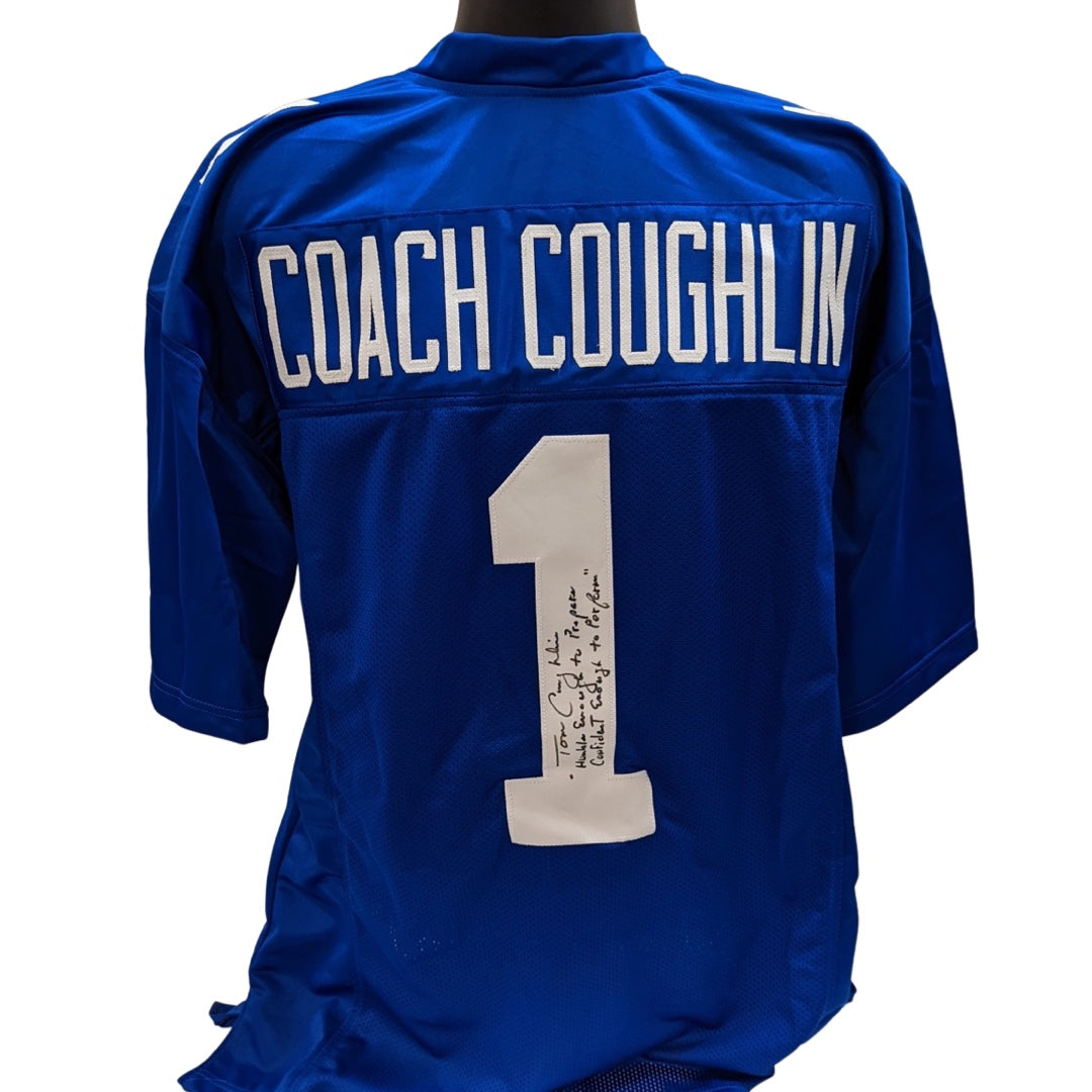 Tom Coughlin Autographed New York Giants Blue Jersey “Humble Enough to Prepare, Confident Enough to Perform” Inscription Steiner CX