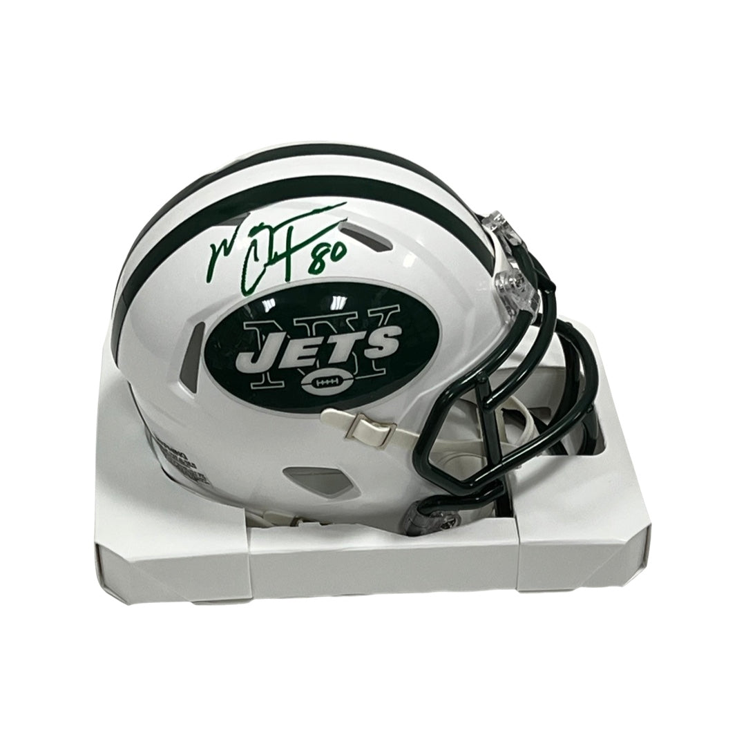 Wayne Chrebet Autographed New York Jets Old School White Mini Helmet Green Ink Steiner CX