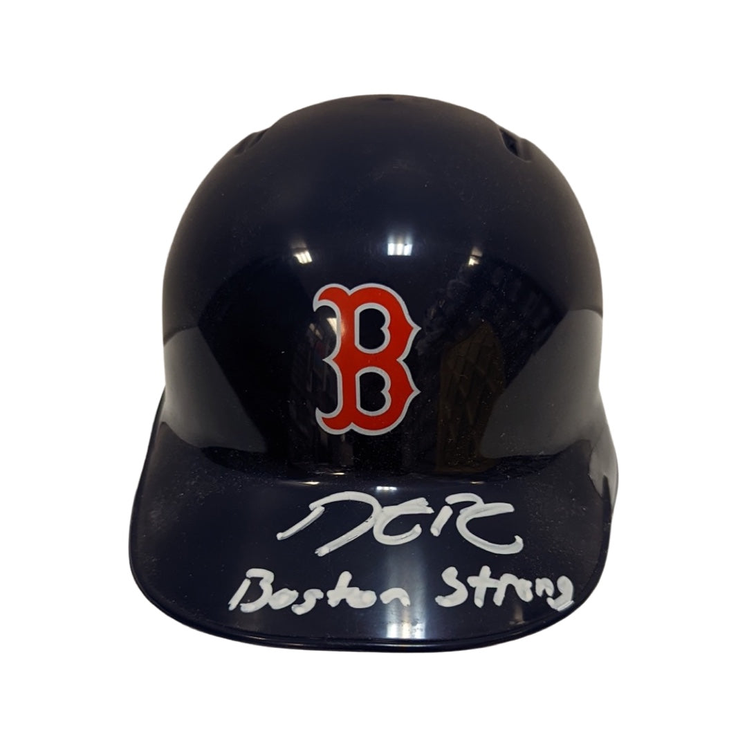 Dustin Pedroia Autographed Boston Red Sox Mini Helmet “Boston Strong” Inscription Steiner CX