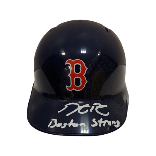 Dustin Pedroia Autographed Boston Red Sox Mini Helmet “Boston Strong” Inscription Steiner CX