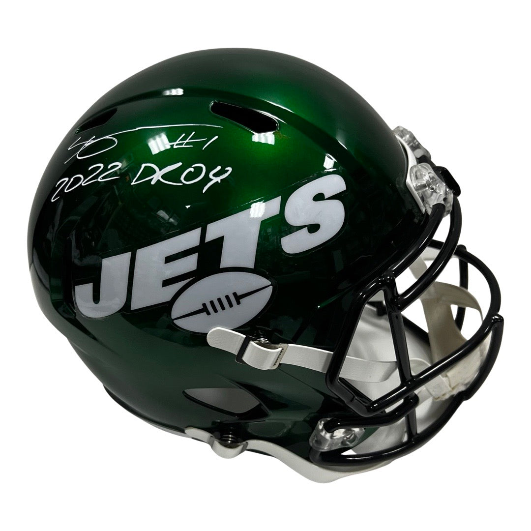 Sauce Gardner Autographed New York Jets Speed Replica Helmet “2022 DROY” Inscription Steiner CX