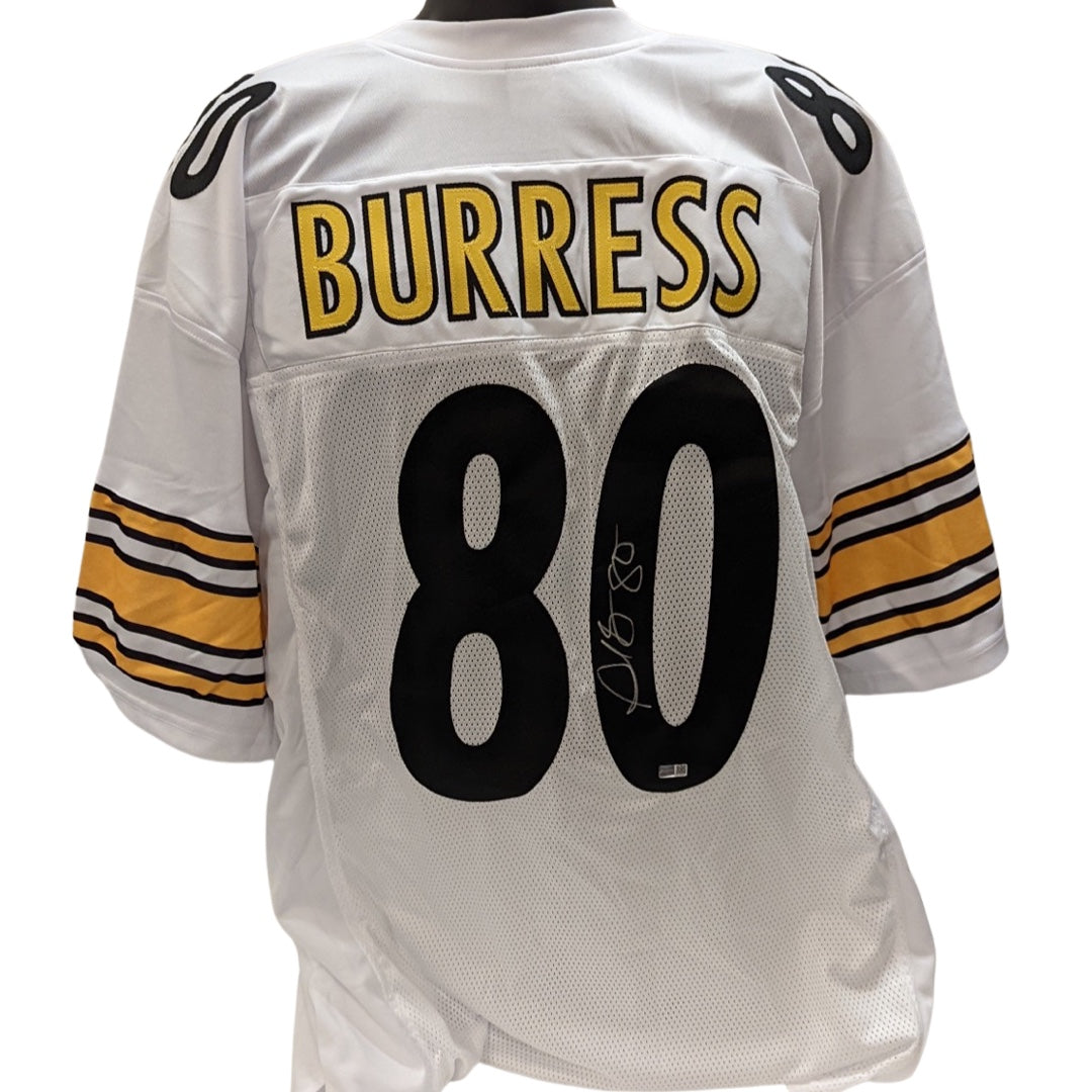 Plaxico Burress Autographed Pittsburgh Steelers White Jersey Steiner CX