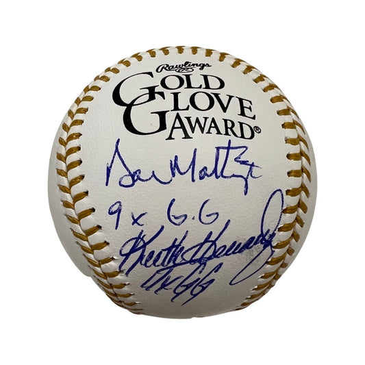 Don Mattingly & Keith Hernandez Autographed Gold Glove Logo Baseball “9x GG, 11x GG” Inscriptions Steiner CX