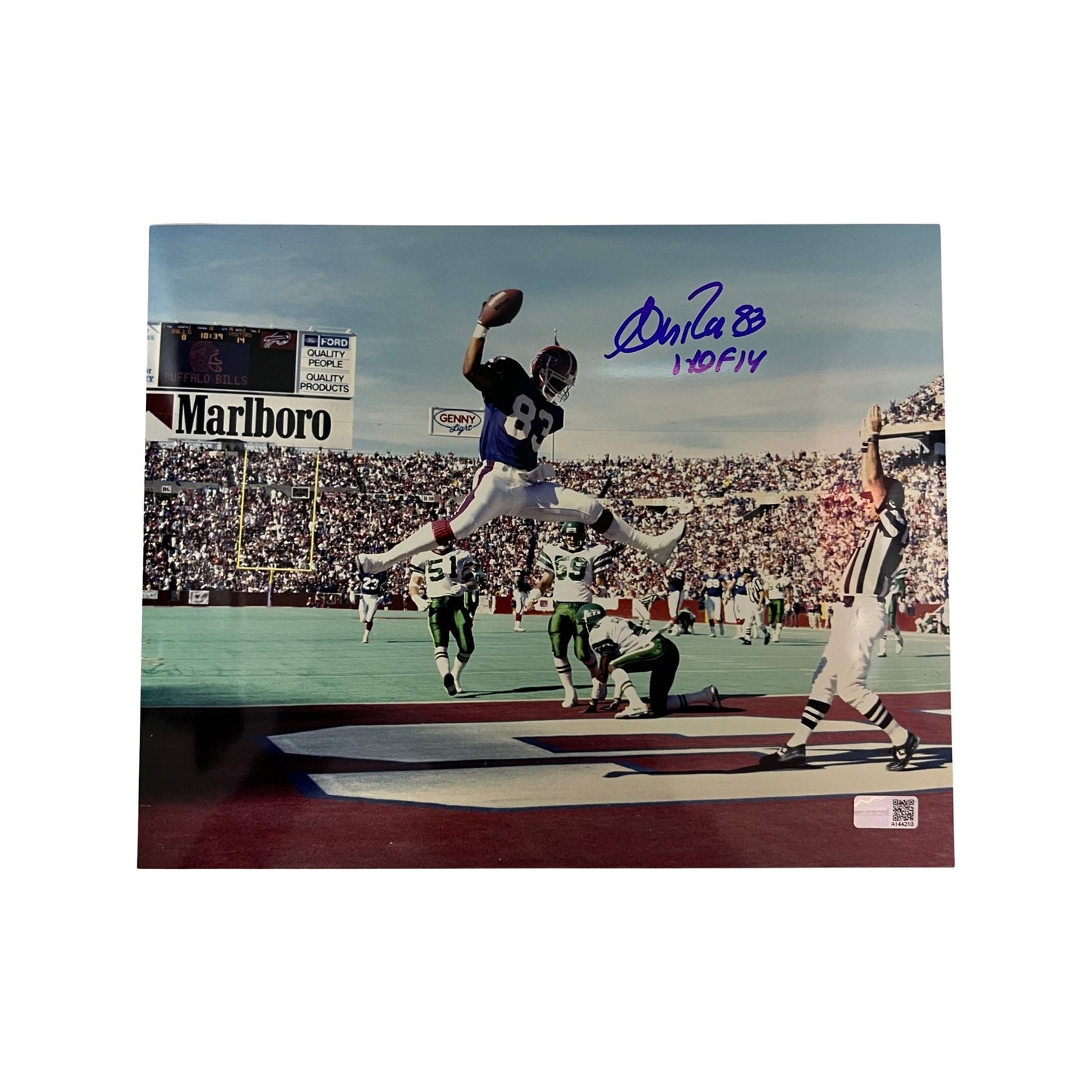 Andre Reed Autographed Buffalo Bills TD Spike 8x10 “HOF 14” Inscription Steiner CX