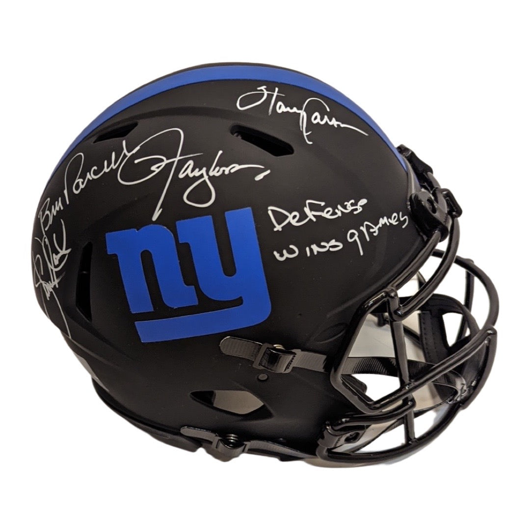 Lawrence Taylor, Bill Parcells, Harry Carson & Leonard Marshall Autographed New York Giants Eclipse Authentic Helmet “Defense Wins Games” Inscription JSA