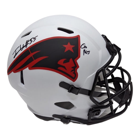 Josh Uche Autographed New England Patriots Lunar Eclipse Replica Helmet “Go Pats” Inscription Steiner CX