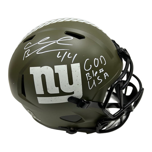 Ahmad Bradshaw Autographed New York Giants Salute to Service Replica Helmet “God Bless USA” Inscription Steiner CX