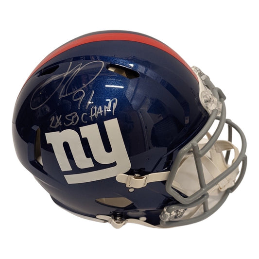 Justin Tuck Autographed New York Giants Speed Authentic Helmet “2x SB Champ” Inscription JSA