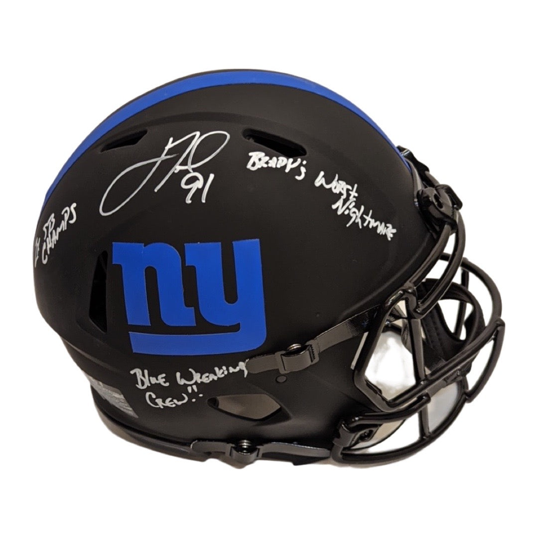 Justin Tuck Autographed New York Giants Eclipse Authentic Helmet “2x SB Champs, Brady’s Worst Nightmare, Blue Wrecking Crew” Inscription