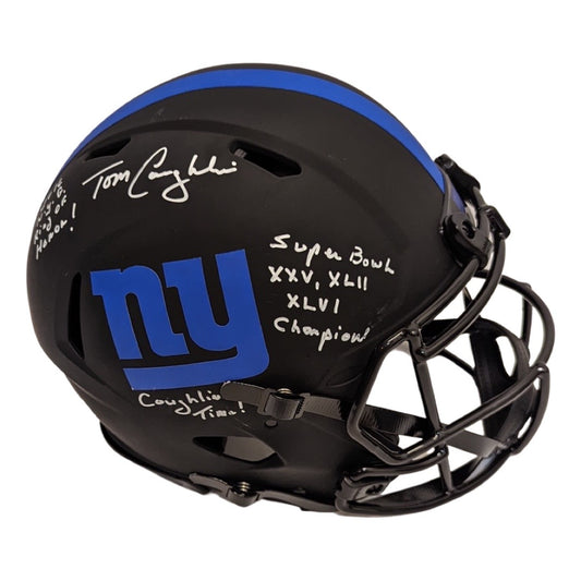 Tom Coughlin Autographed New York Giants Eclipse Authentic Helmet “Super Bowl XXV, XLII, XLVI Champion!, Coughlin Time! & 2016 NYG Ring of Honor!” Inscriptions Steiner CX