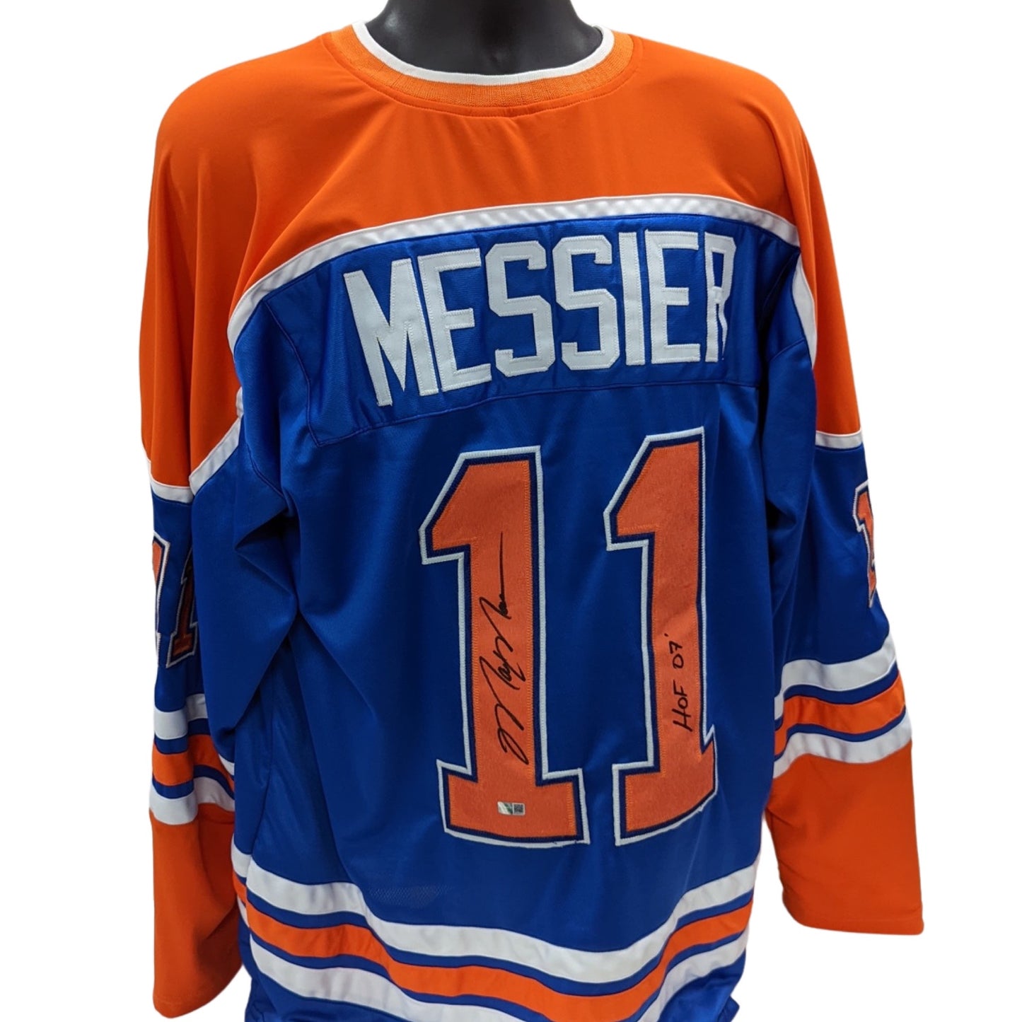 Mark Messier Autographed Edmonton Oilers Blue Jersey “HOF 07” Inscription Steiner CX