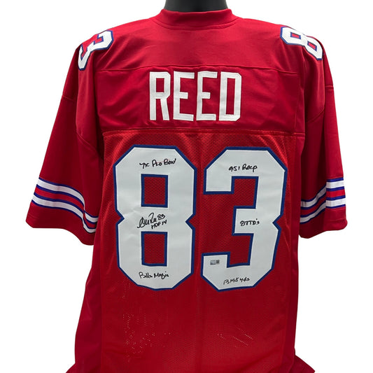 Andre Reed Autographed Buffalo Bills Red Jersey “HOF 14, 7x Pro Bowl, Bills Mafia, 951 Rec, 87 TDs, 13,198 Yds” Inscriptions Steiner CX