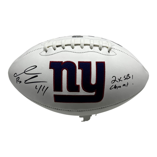 Ahmad Bradshaw Autographed New York Giants White Panel Football “2x SB Champ” Steiner CX