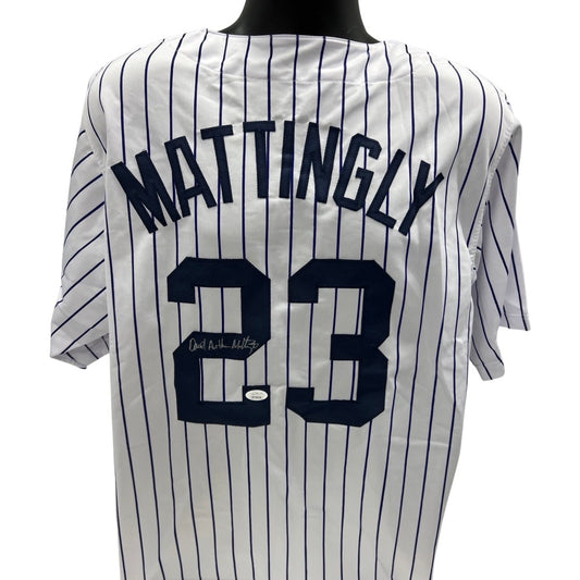 Don Mattingly Autographed New York Yankees Pinstripe Jersey “Donald Arthur Mattingly” Inscription JSA