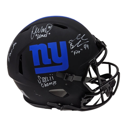 Brandon Jacobs, Ahmad Bradshaw & Derrick Ward Earth Wind & Fire Autographed New York Giants Eclipse Authentic Helmet “Earth, Wind, Fire, SB XLII Champs” Inscription Steiner CX